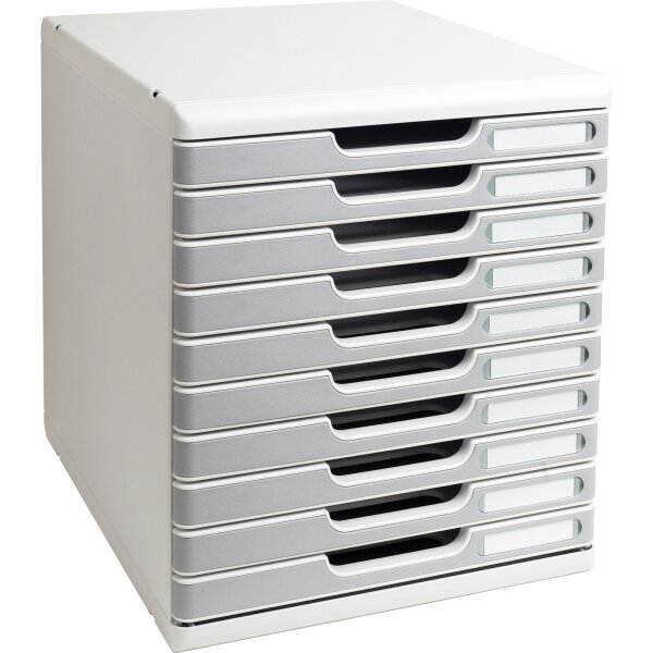 Exacompta Schubladenbox MODULO 10 Schubladen DIN A4+ Polystyrol Gehäusefarbe: lichtgrau Farbe der Schublade: steingrau