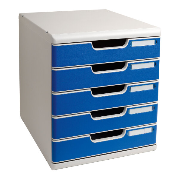 Exacompta Schubladenbox MODULO 5 Schubladen DIN A4+ Polystyrol Gehäusefarbe: lichtgrau Farbe der Schublade: blau