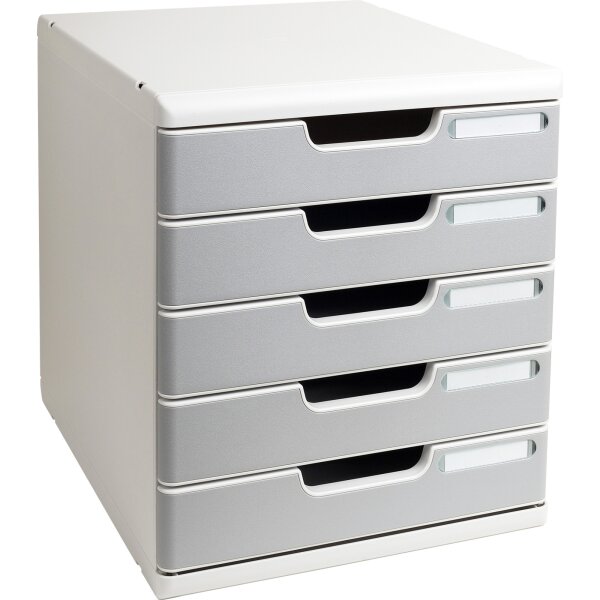 Exacompta Schubladenbox MODULO 5 Schubladen DIN A4+ Polystyrol Gehäusefarbe: lichtgrau Farbe der Schublade: steingrau