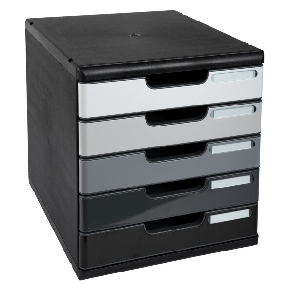 Exacompta Schubladenbox MODULO 5 Schubladen DIN A4+ Polystyrol Gehäusefarbe: schwarz Farbe der Schublade: grau