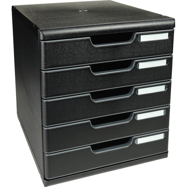 Exacompta Schubladenbox MODULO 5 Schubladen DIN A4+ Polystyrol Gehäusefarbe: schwarz Farbe der Schublade: schwarz