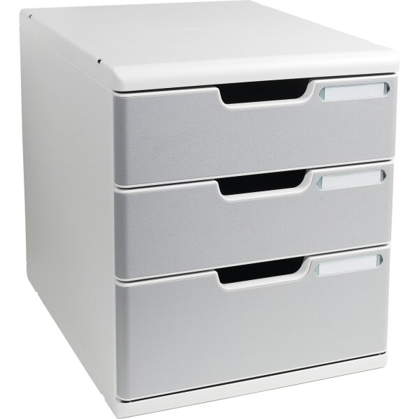 Exacompta Schubladenbox MODULO 3 Schubladen DIN A4+ Polystyrol Gehäusefarbe: lichtgrau Farbe der Schublade: steingrau