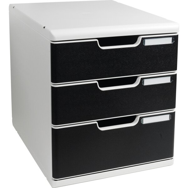 Exacompta Schubladenbox MODULO 3 Schubladen DIN A4+ Polystyrol Gehäusefarbe: lichtgrau Farbe der Schublade: schwarz