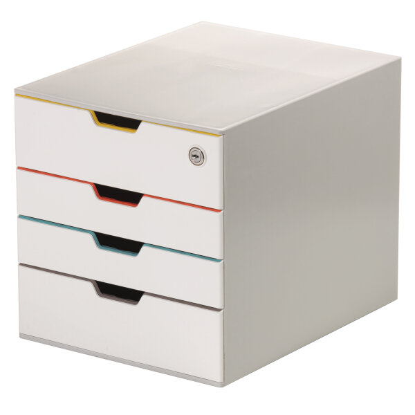 DURABLE Schubladenbox VARICOLOR® MIX 4 SAFE 4 Schubladen DIN A4, DIN C4, Folio, Letter ABS Kunststoff/Polystyrol Gehäusefarbe: weiß Farbe der Schublade: weiß/mehrfarbig