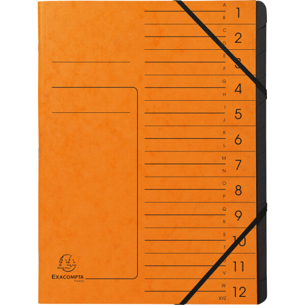 Exacompta Ordnungsmappe DIN A4 170g/m² Colorspankarton Farbe: orange Farbe des Fächerblocks: schwarz 12 Fächer