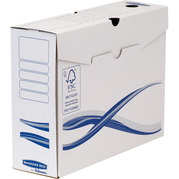 Bankers Box® Archivschachtel Basic 10 x 25,5 x 34 cm (B x H x T) DIN A4, DIN A4 Überbreite mit Archivdruck Karton weiß/blau 25 St./Pack.