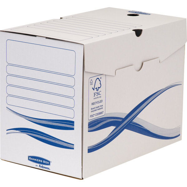 Bankers Box® Archivschachtel Basic 20 x 25,5 x 34 cm (B x H x T) DIN A4, DIN A4 Überbreite mit Archivdruck Karton weiß/blau 25 St./Pack.