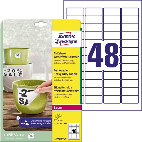 Avery Zweckform Folienetikett 45,7 x 21,2 mm (B x H) weiß 960 Etik./Pack.