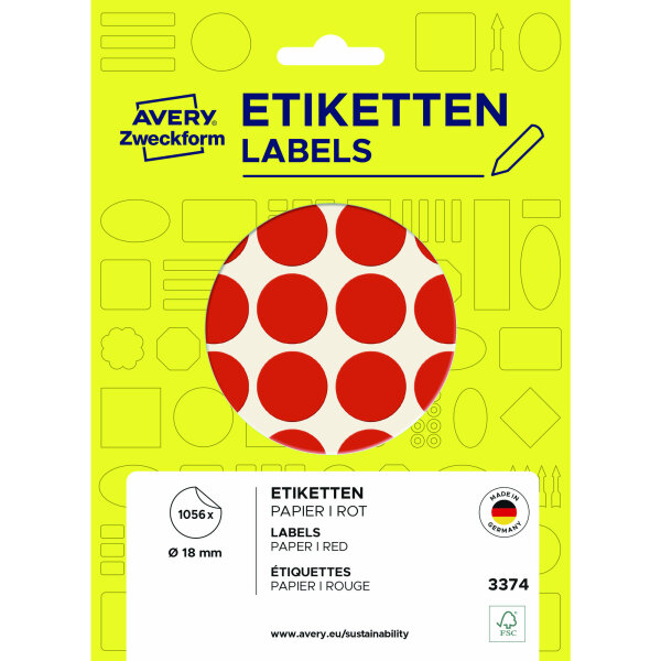 Avery Zweckform Markierungspunkt 18mm Papier rot 1.056 Etik./Pack.