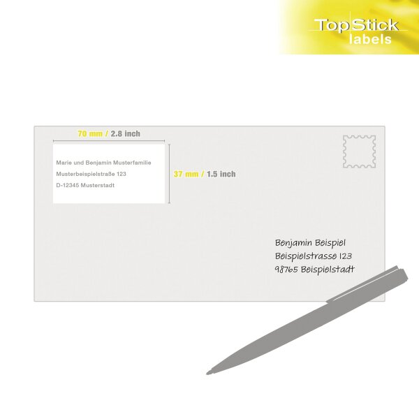 Universaletikett TopStick 70 x 37 mm (B x H) nicht wieder ablösbar Papier weiß 2.400 Etik./Pack.