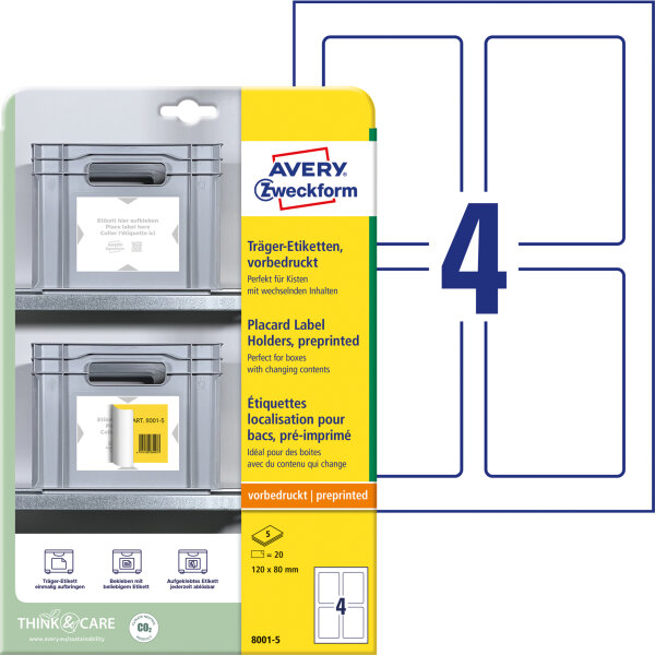 Avery Zweckform Träger-Etikett 120 x 80 mm (B x H) Polypropylen weiß/hellgrau 20 Etik./Pack.