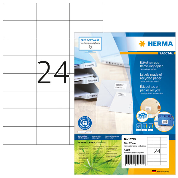 HERMA Universaletikett 70 x 37 mm (B x H) nicht wieder ablösbar Papier naturweiß 1.920 Etik./Pack.