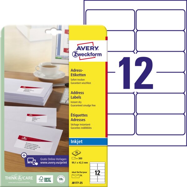 Avery Zweckform Adressetikett 99,1 x 42,3 mm (B x H) Papier weiß 300 Etik./Pack.