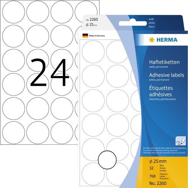 HERMA Markierungspunkt 25mm Papier weiß 768 Etik./Pack.