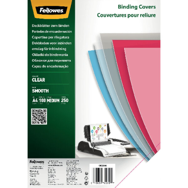 Fellowes® Deckblattfolie DIN A4 250µm PET, 70 % recycelt transparent 100 St./Pack.