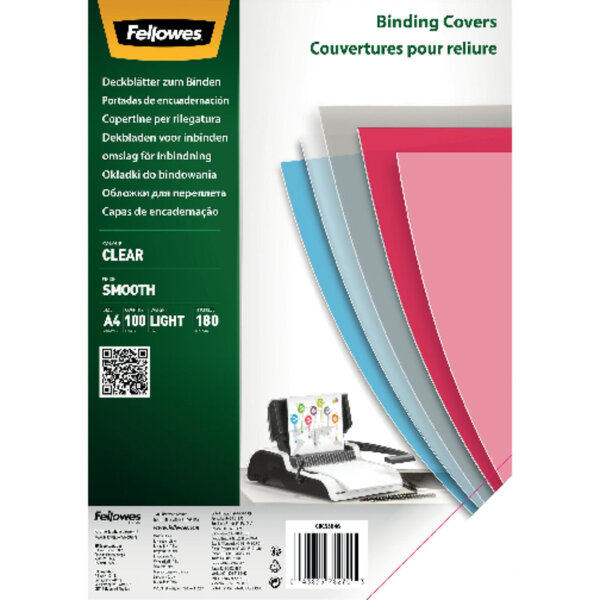 Fellowes® Deckblattfolie DIN A4 180µm PET, 70 % recycelt transparent 100 St./Pack.