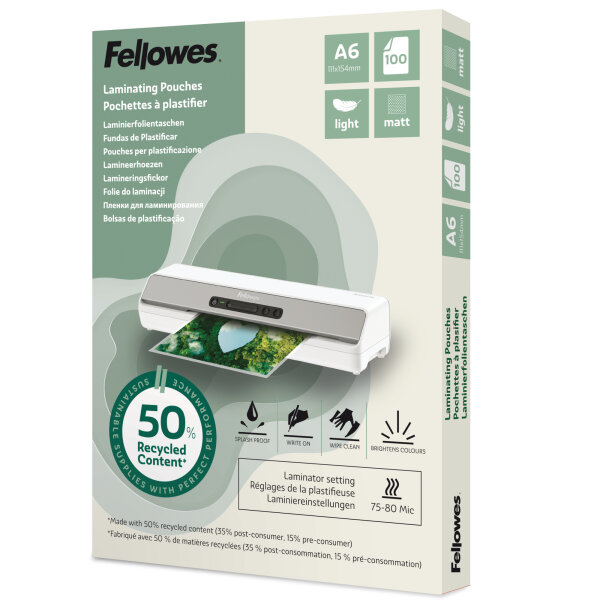 Fellowes® Laminierfolie 111 x 154 mm (B x H) DIN A6 70µm matt 100 St./Pack.
