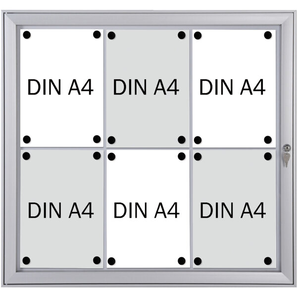 FRANKEN Schaukasten Security Innenbereich, regengeschützter Außenbereich 74,1 x 69,6 x 2,3 cm (B x H x T) 6 x DIN A4 mit Schloss Aluminium silber