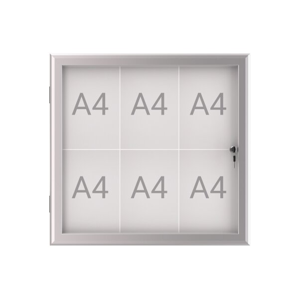 MAUL Schaukasten MAULexcite Innenbereich, regengeschützter Außenbereich 73,9 x 69,6 x 2,8 cm (B x H x T) 6 x DIN A4 mit Schloss Aluminium silber