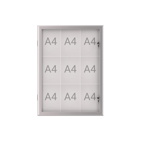 MAUL Schaukasten MAULexcite Innenbereich, regengeschützter Außenbereich 73,9 x 100 x 2,8 cm (B x H x T) 9 x DIN A4 mit Schloss Aluminium silber