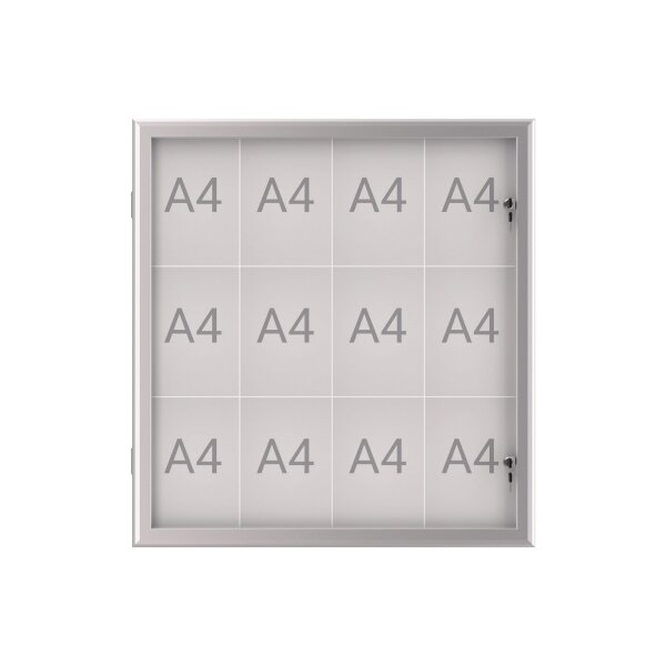 MAUL Schaukasten MAULexcite Innenbereich, regengeschützter Außenbereich 95,6 x 100 x 2,8 cm (B x H x T) 12 x DIN A4 mit Schloss Aluminium silber