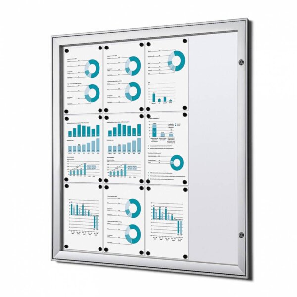 Showdown® Displays Schaukasten Innenbereich, regengeschützter Außenbereich 96,1 x 100,4 x 2,3 cm (B x H x T) 12 x DIN A4 mit Schloss Aluminium silber