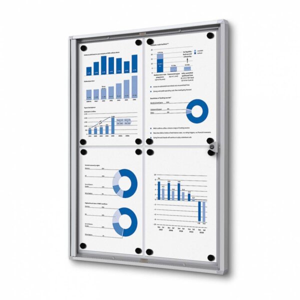 Showdown® Displays Schaukasten Economy Innenbereich 49,1 x 65,5 x 2,6 cm (B x H x T) 4 x DIN A4 mit Schloss Aluminium silber