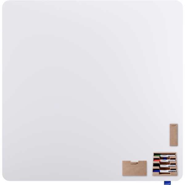 Legamaster Whiteboard ESSENCE Maße der Oberfläche: 119,5 x 119,5 cm (B x H) Tafel magnethaftend nicht beidseitig beschreibbar inkl. 4 x Whiteboardmarker TZ1 (schwarz, blau, rot, grün), je 1 x Markerhalter, Tafellöscher, Zubehörhalter, 3 x Magnete