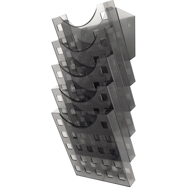 helit Prospekthalter the grid wall 24 x 57,4 x 15 cm (B x H x T) DIN A4 Polystyrol grau transparent 5 Fächer