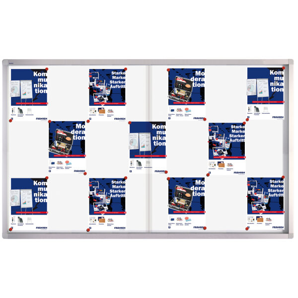 FRANKEN Schaukasten PRO Innenbereich 161,5 x 99 x 4,6 cm (B x H x T) 21 x DIN A4 mit Schloss Aluminium silbereloxiert