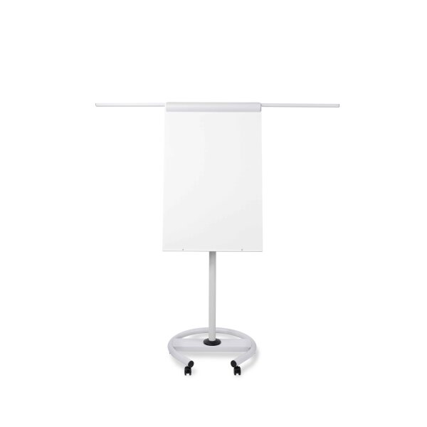 magnetoplan® Mobiles Flipchart de Luxe mit Ablageschale Rundfuß mit 5 Rollen Metall lichtgrau