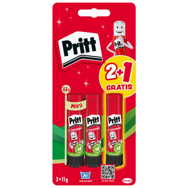 Pritt Klebestift Original nicht nachfüllbar 3 x 11 g/Pack.