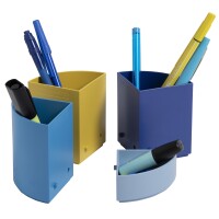 Exacompta Stifteköcher THE QUARTER Bee Blue 12 x 12 x 8,3 cm (B x H x T) Polystyrol hellblau/marineblau/safran/türkis