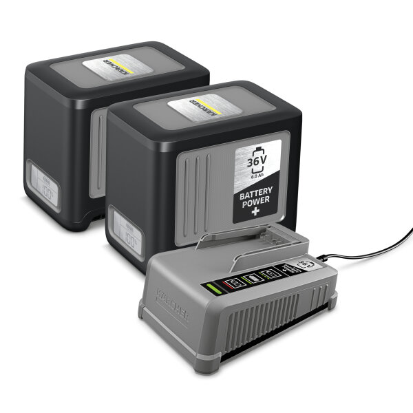 Kärcher Akkuladegerät Starter Kit Battery Power+ 36/60 2 x 36 V / 6,0 Ah Battery Power+ Wechselakku 36 V Kärcher Battery Power+/-Wechselakkus 80 %: 1,13h 100-240V 50-60Hz