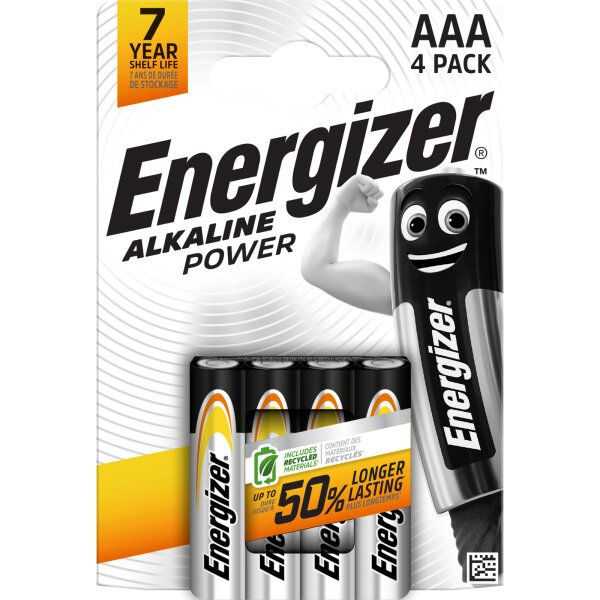 Energizer® Batterie Alkaline Power AAA/Micro LR03 Alkaline 1.200 mAh 1,5V 4 St./Pack.