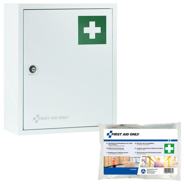 FIRST AID ONLY® Verbandschrank gefüllt DIN 13157 Metall, lackiert weiß