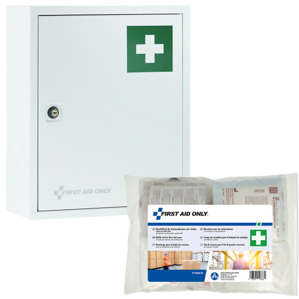 FIRST AID ONLY® Verbandschrank gefüllt DIN 13169 Metall, lackiert weiß