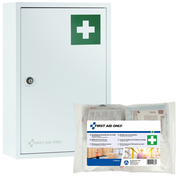 FIRST AID ONLY® Verbandschrank gefüllt DIN 13169 Metall, lackiert weiß
