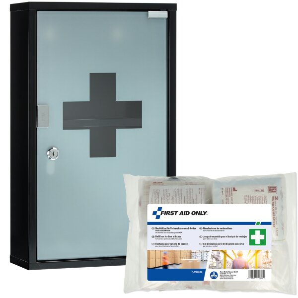 FIRST AID ONLY® Verbandschrank gefüllt DIN 13157 Metall, lackiert schwarz
