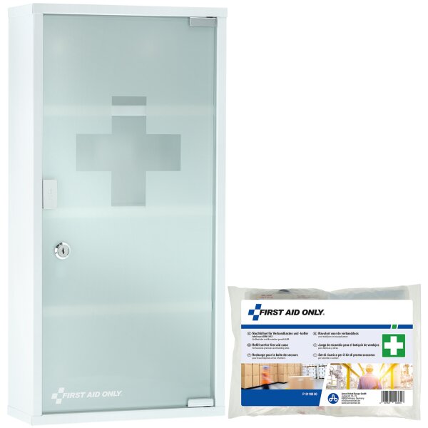 FIRST AID ONLY® Verbandschrank gefüllt DIN 13169 Metall, lackiert weiß