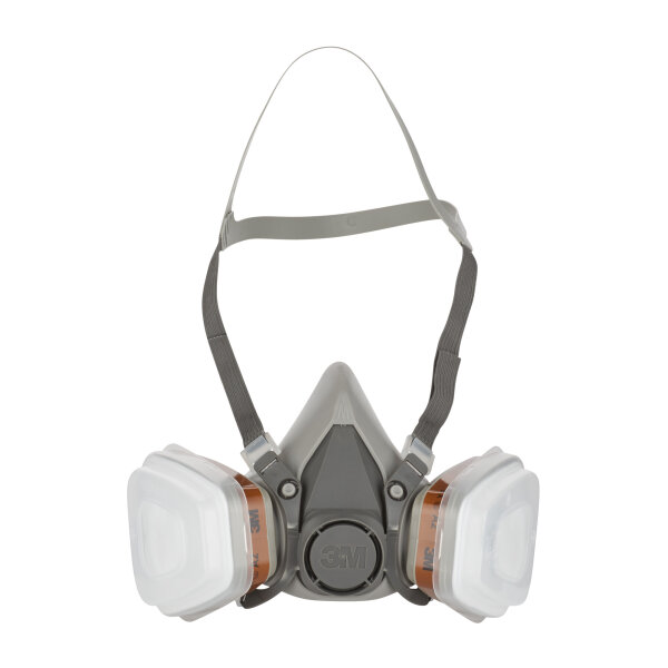 3M Halbmaske 6002PRO Einheitsgröße A2P3 inkl. 1 Paar Filter gegen organische Dämpfe A2 6055, 1 Paar Partikelfilter P3 5935 Polypropylen/Silikon/Gummi grau/weiß