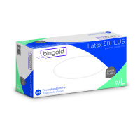 BINGOLD Einweghandschuhe Latex 50PLUS L Latex natur 100...