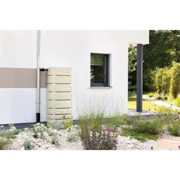 4rain Regentonne SLIM STONE DECOR 75 x 184 x 51 cm (B x H x T) 500l Polyethylen, 100 % recycelt sandbeige