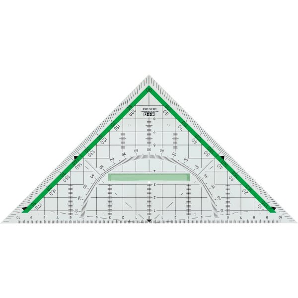 M+R Geometriedreieck GreenLine 23cm mit farbig hinterlegten Winkelgraden mit Griff Biokunststoff glasklar/grün