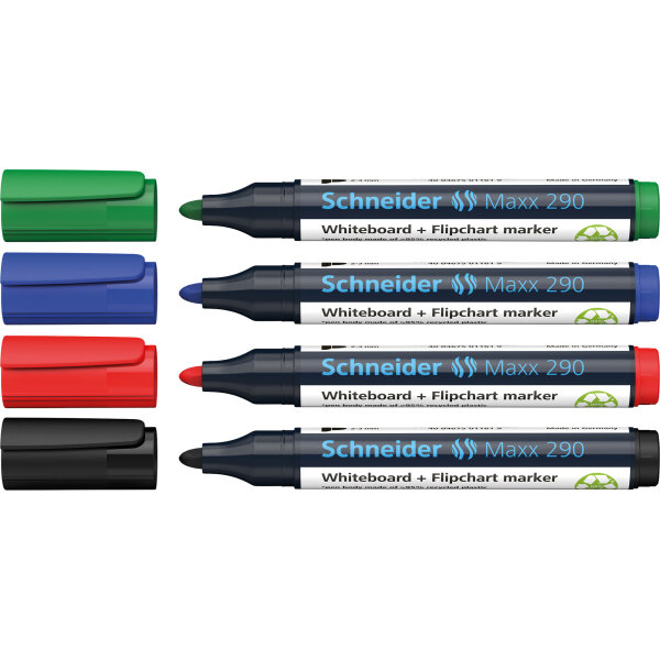 Schneider Whiteboard-/Flipchartmarker Maxx 290 2-3mm farbig sortiert Rundspitze 4 St./Pack.