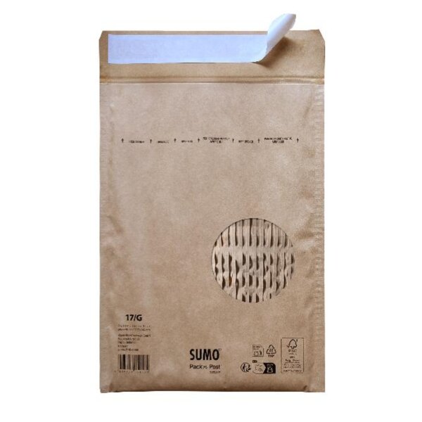 SUMO Papierpolstertasche Packn Post nature 17/G mit Haftklebung Papier, 100 % recycelt braun 10 St./Pack.