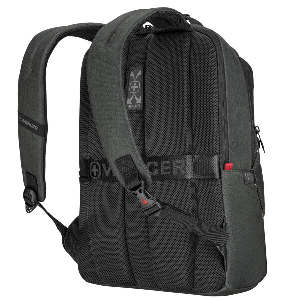 Wenger Notebookrucksack MX ECO Professional Reißverschluss SmartOrg Organizer zur Aufbewahrung von Kabeln, Ladegeräten und Visitenkarten, erweiterbare versteckte Seitentaschen grau