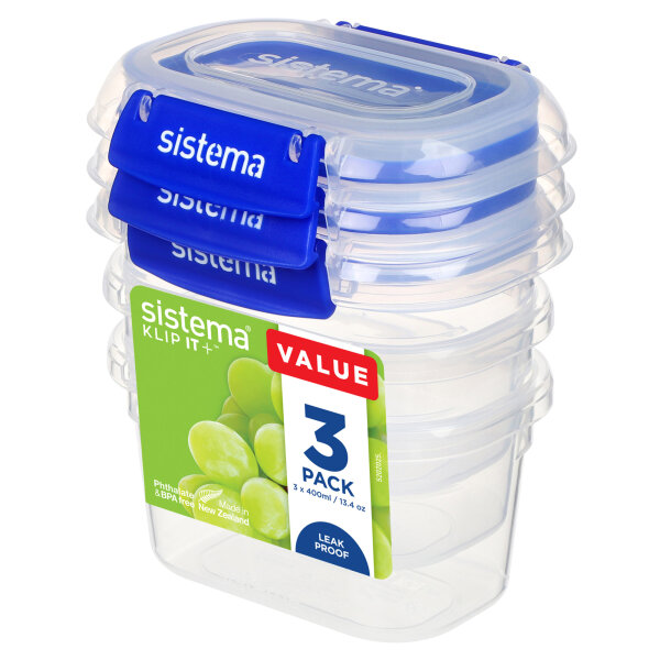 sistema Vorratsdose KLIP IT PLUS™ 12,7 x 5 x 10,5 cm (B x H x T) 0,4l mikrowellengeeignet Kunststoff transparent 3 St./Pack.