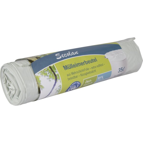Secolan Müllbeutel 50 x 62 cm (B x H) 35l 25µm Polyethylen, 100 % recycelt weiß 20 St./Pack.