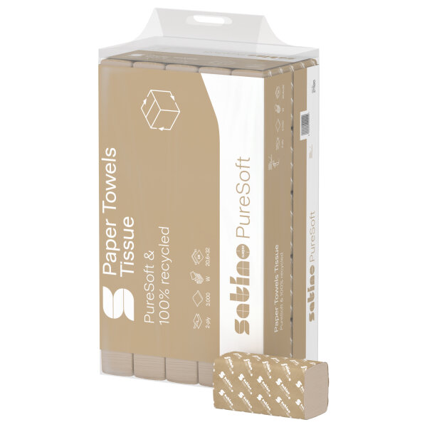 Satino by WEPA Papierhandtücher PureSoft 20,6 x 32 cm (B x L) Papier, 100 % recycelt softbeige 25 x 120 Bl./Pack.